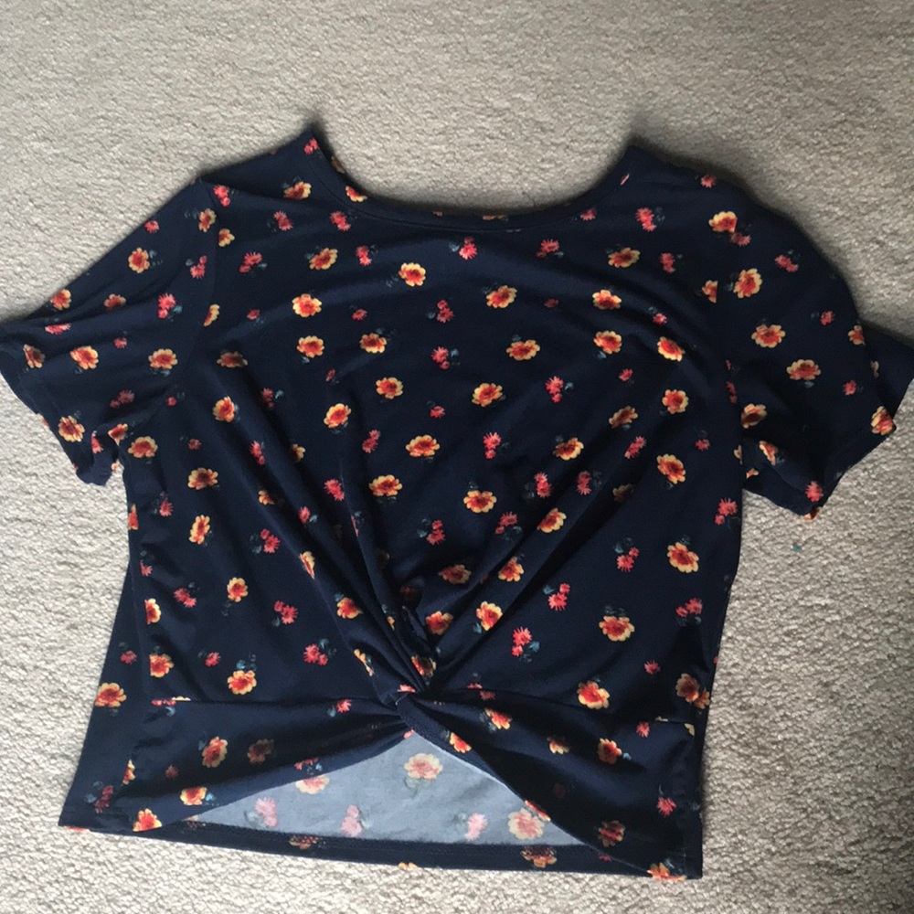 navy blue flowered crop top
